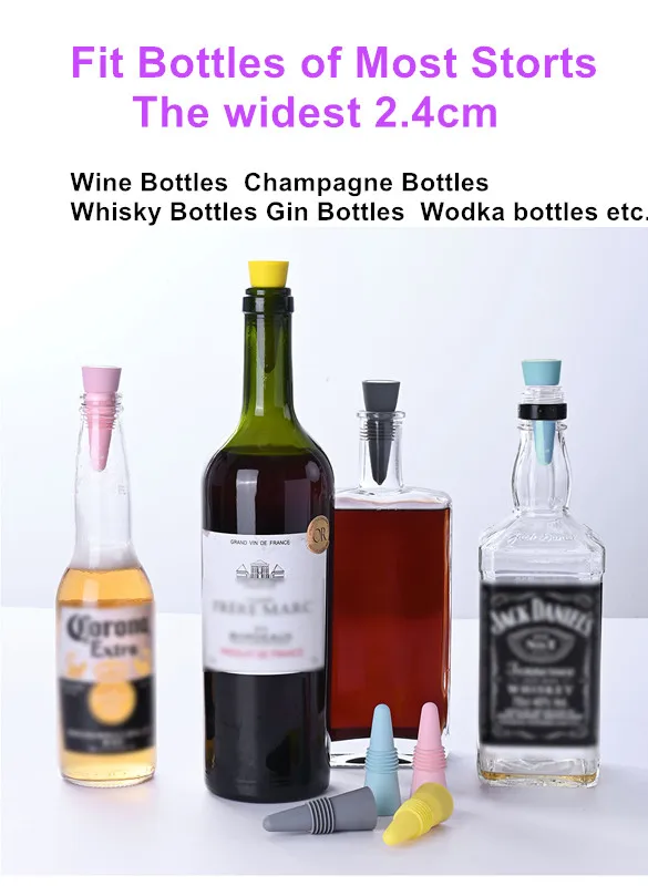 4 Pack Wine Stoppers Beverage Bottle Sealer Silicone Wine Bottle Stoppers Corks with Grip Top for Keeping Wine Champagne Fresh