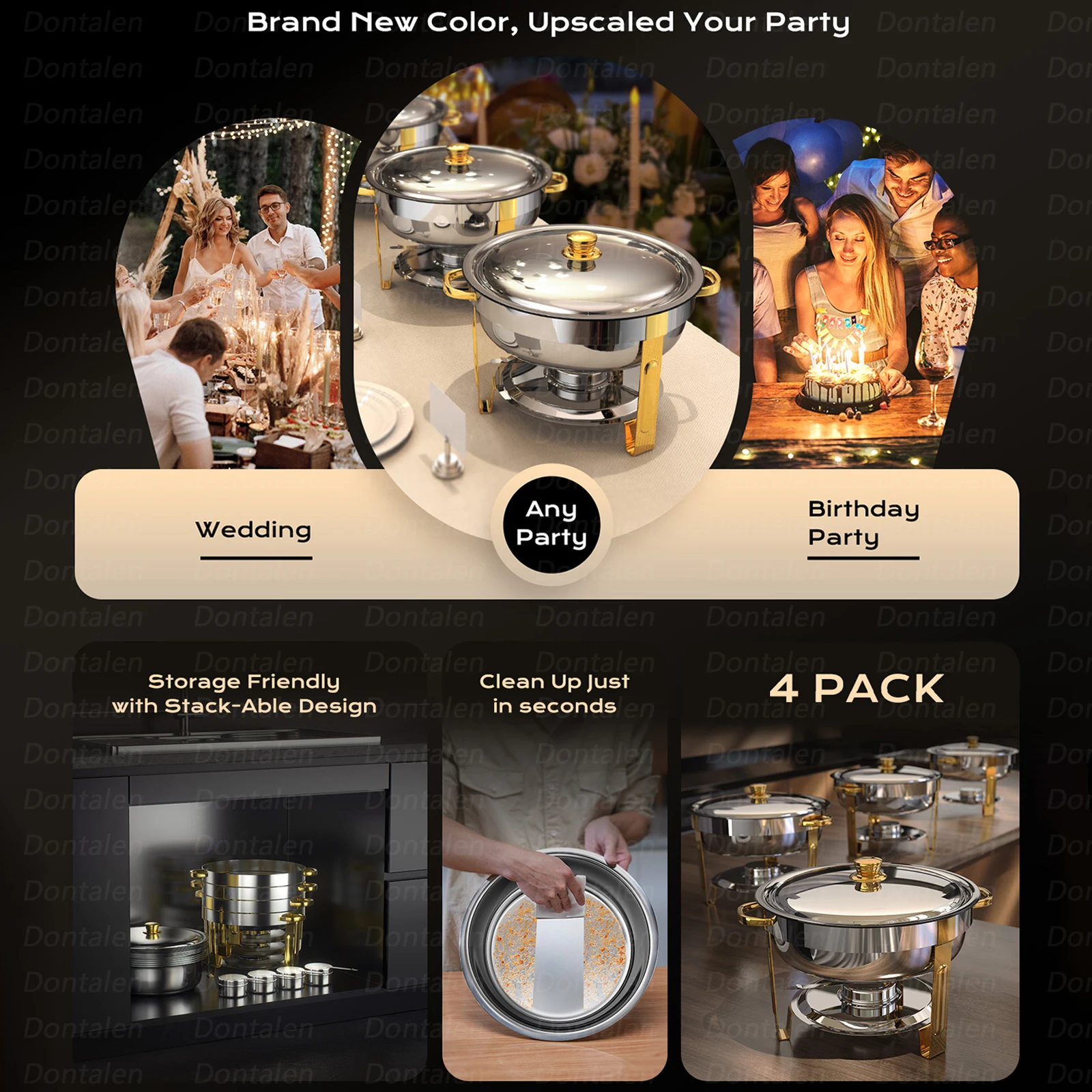 4pcs Set Simple Round Saving Alcohol Stove Food Warmers Buffet Chafing Dishes Food Display Warmer Dual Use Of Hot And Cold