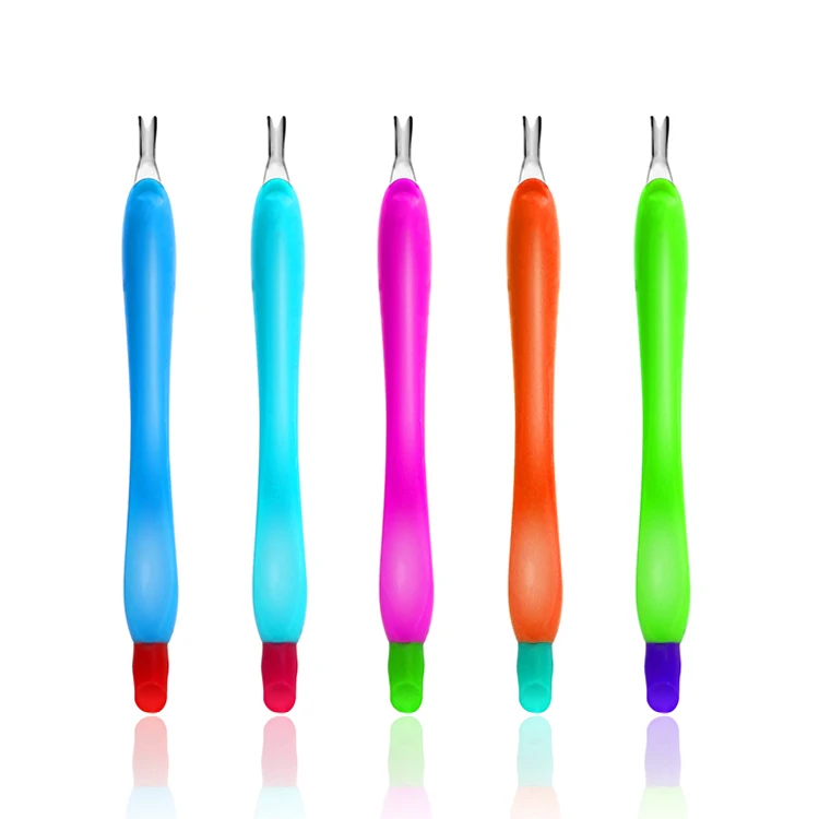 Manufacturer Plastic Stainless Steel Manicure Fork Nail Clean Cuticle Remove Pusher For Nail