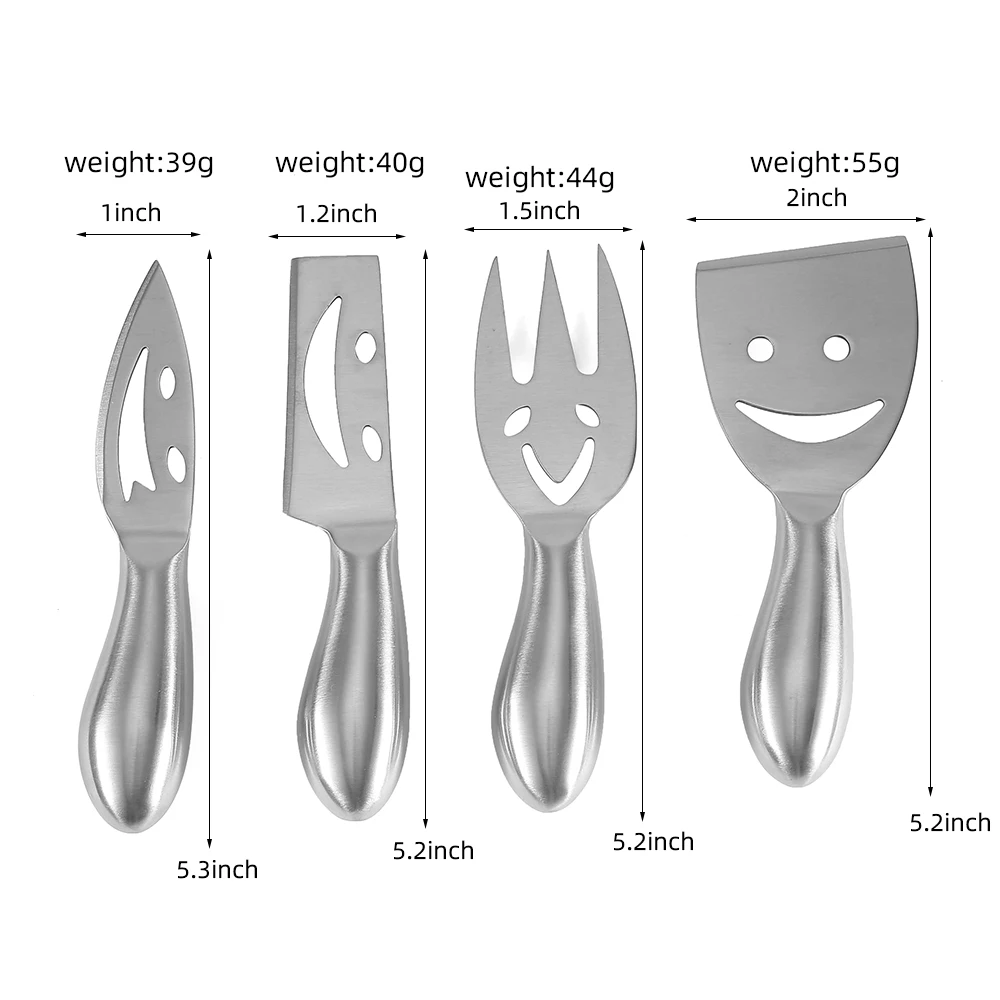Our factory direct selling 4piece 2Cr14 stainless steel smiling face cream cheese knife hollow handle