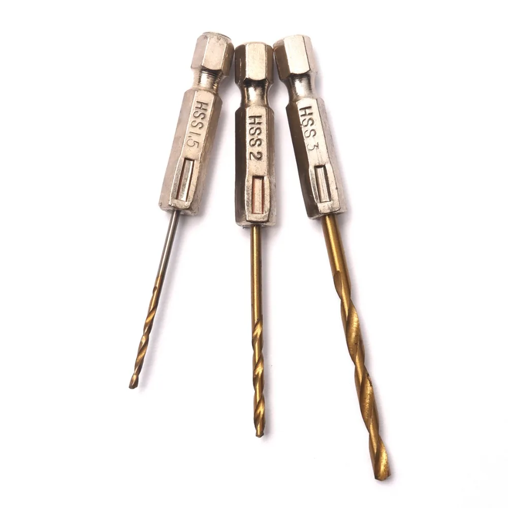 1Pcs HSS High Speed Steel Titanium Coated Drill Bit 1/4 Hex Shank 1.5-3mm Twist Drill Bit for Wood Electric Power Drilling Tool