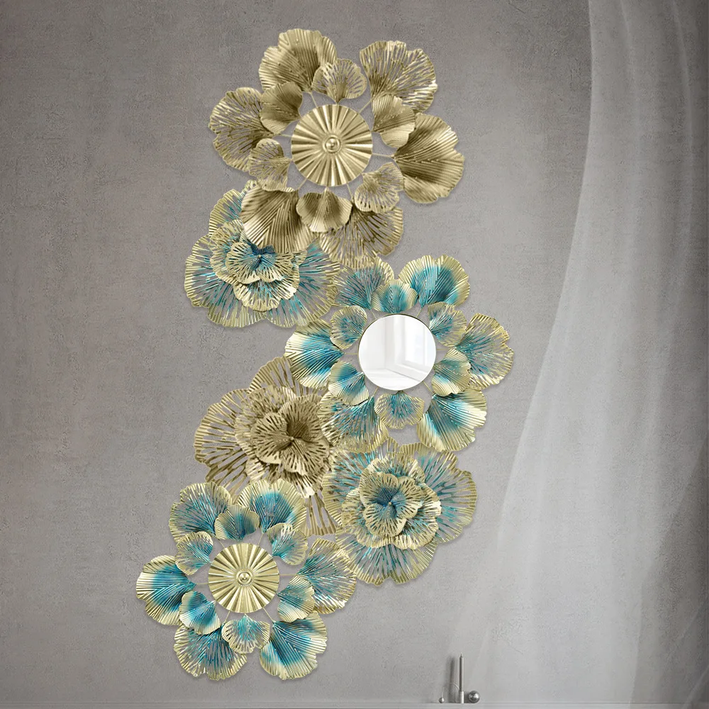 Wall Decor Nordic Flower Mirror Bedroom Living Room Hanging Metal Modern Accents Gold Luxury Art Decorative Home Wall Decor