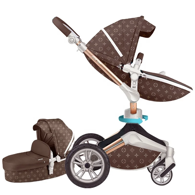 Hot Mom luxury Baby Stroller 3 in 1 Travel System Pram Accessories Brown