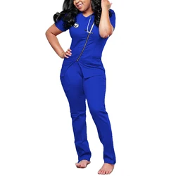 Oem Hospital Uniform Zip Reusable Stretchy Anti-bacterial Beautician Scrubs Uniforms Nurse Uniform Medical Scrubs
