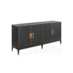 MRS WOODS Vintage Parquet Solid Oak Wood Black Sideboard Modern Credenza Buffet Table
