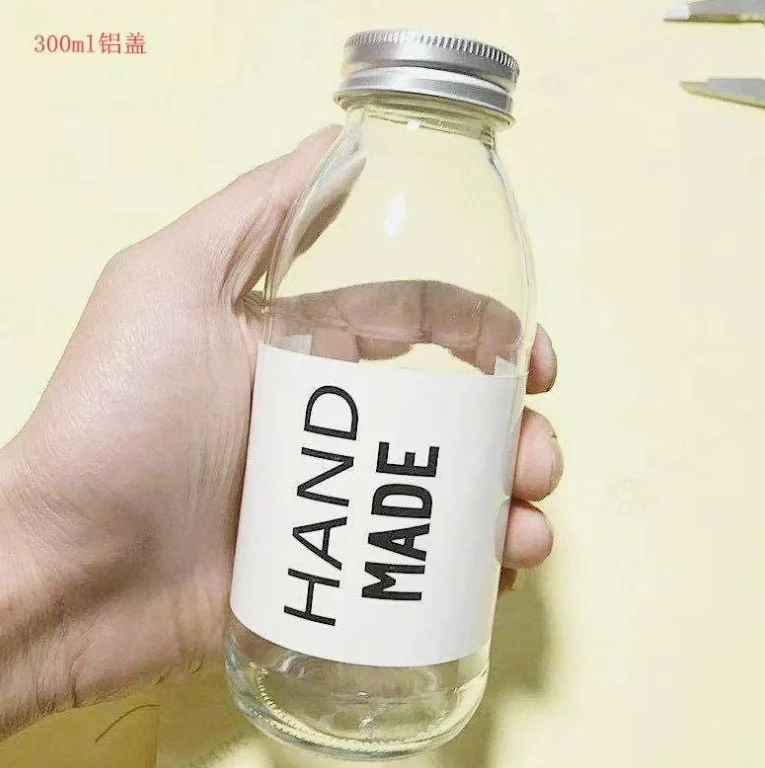 hot sale 300ml 350ml 500ml round shape beverage bottle with label glass yoghurt  Milkshake bottle milk bottle