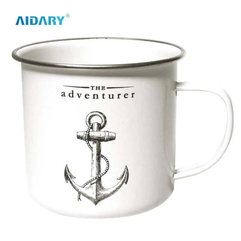 Reusable Rolled Rim Metal Steel Tin Top Grade 10oz Sublimation Custom Design LOGO Metal Enamel Mug Custom Enamel Camp Mug