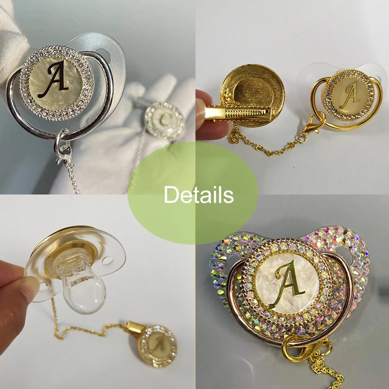 Dollbling Glam Blank Pearls Dummy Super Chic Newborn Gold Pacifier Personalized Baby Name Initial Letters Pacifier