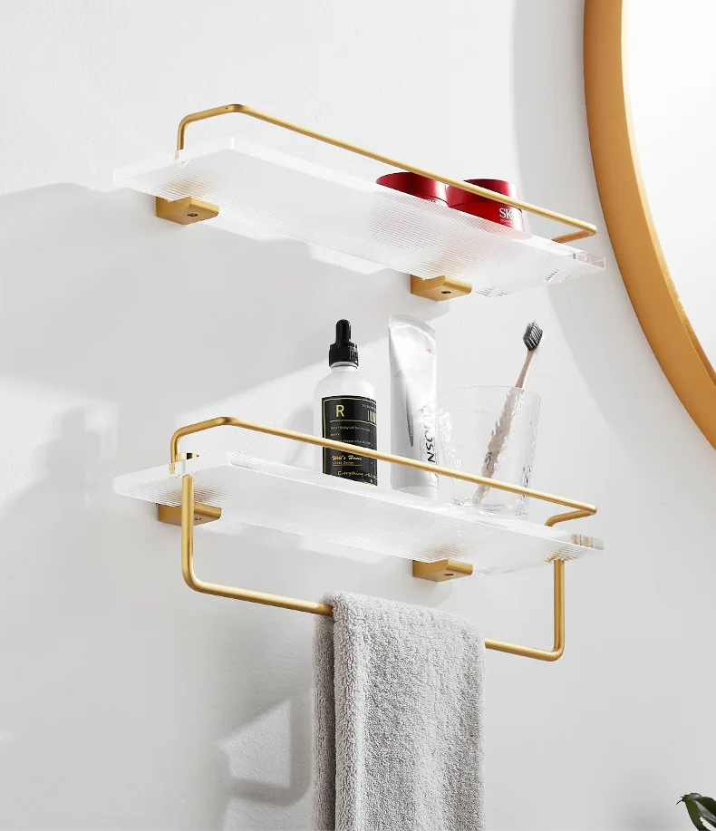 Bathroom bathroom shelf wall-mounted hole-free toilet Toilet storage rack acrylic Walnut shelving wood shelf