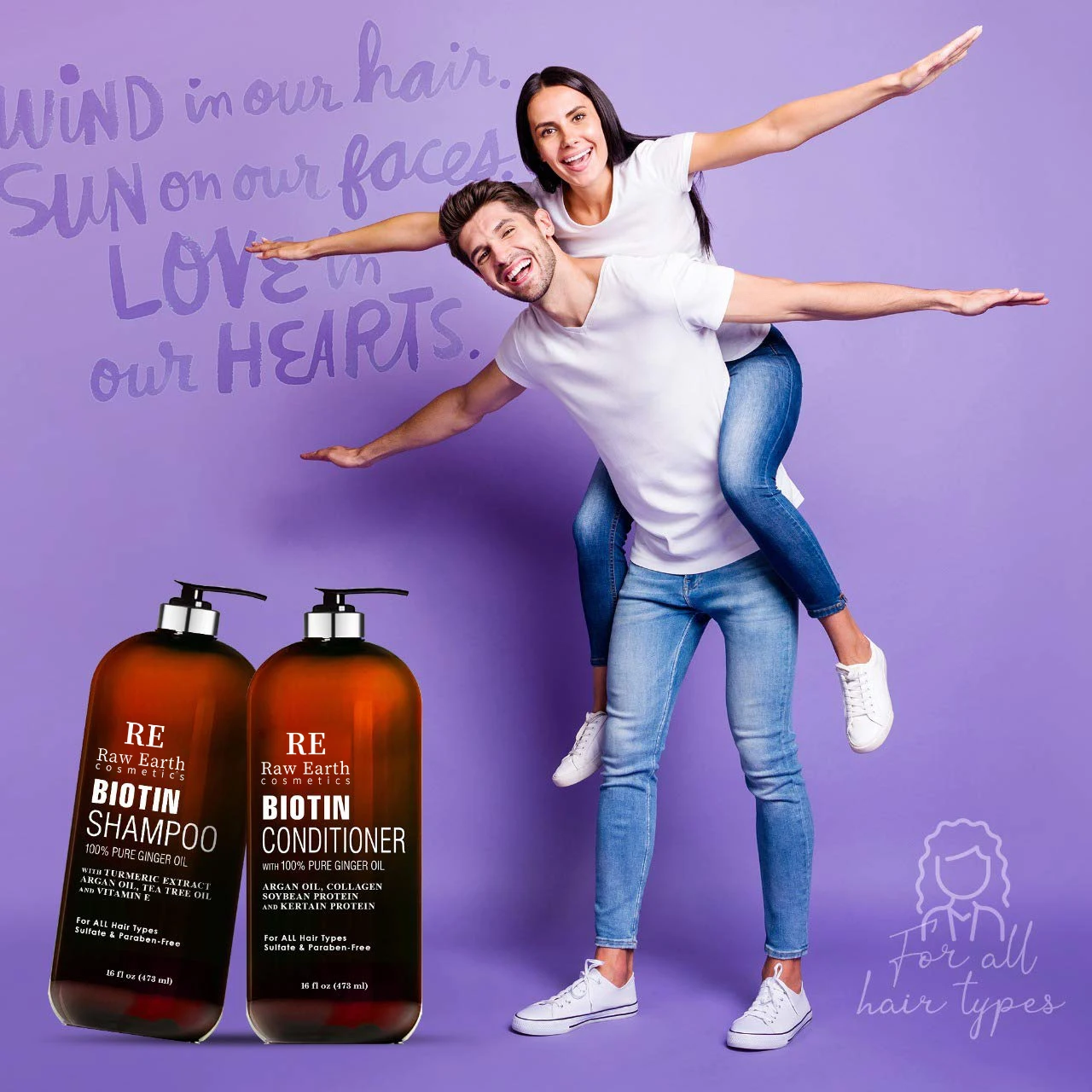 RAW EARTH Biotin Shampoo and Conditioner Set with Ginger Oil & Keratin for Hair Loss and Thinning Hair and Fights Hair Loss