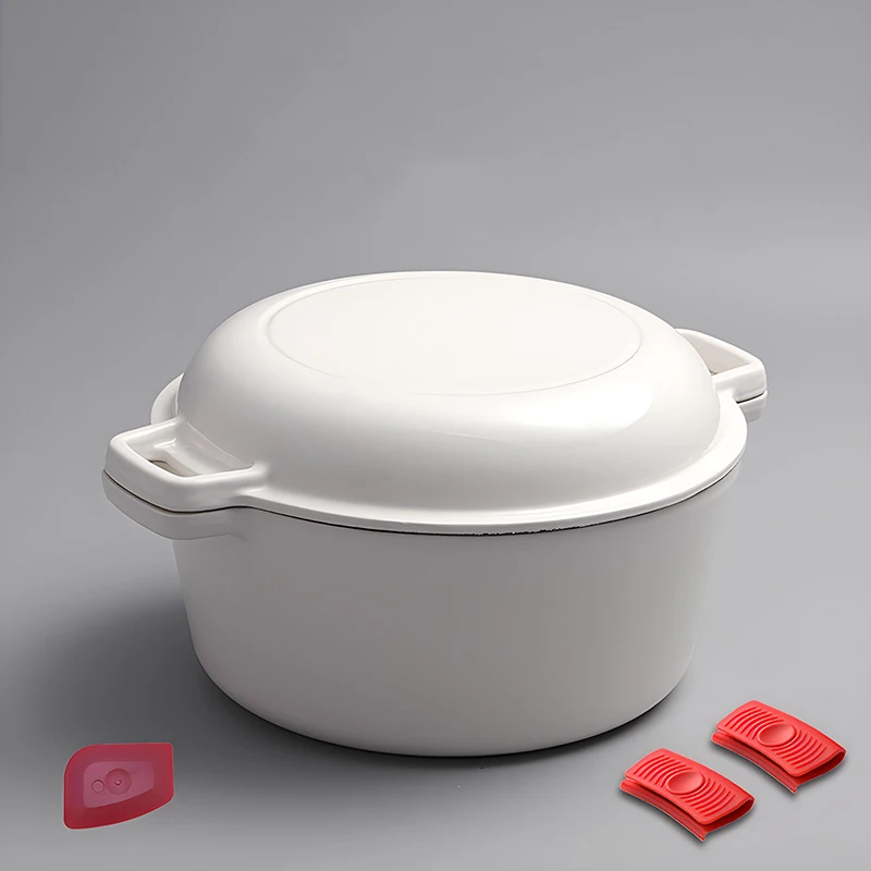 Factory Wholesale 10-inch Cast Iron Dutch Oven White Red Baking Braed pot Non-stick cast iron Dutch oven With Double Ears