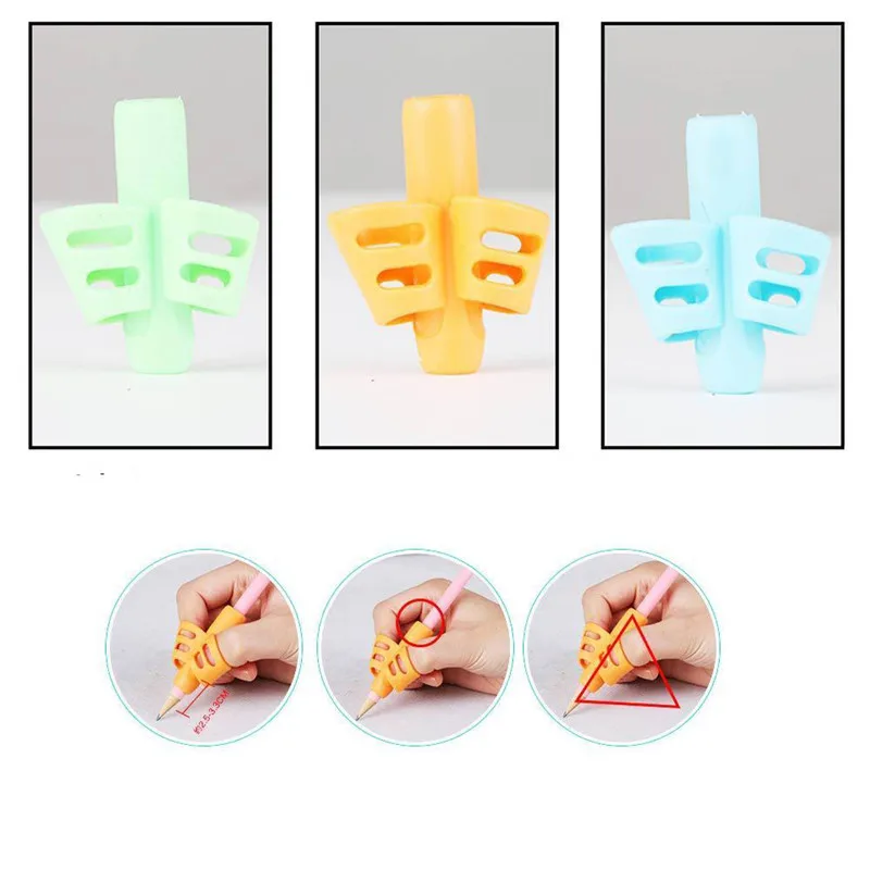 K553 Children Pencil Holder Tools 3Pcs/Set Silicone Two Finger Ergonomic Posture Correction Tools Pencil Grip Writing Aid Grip