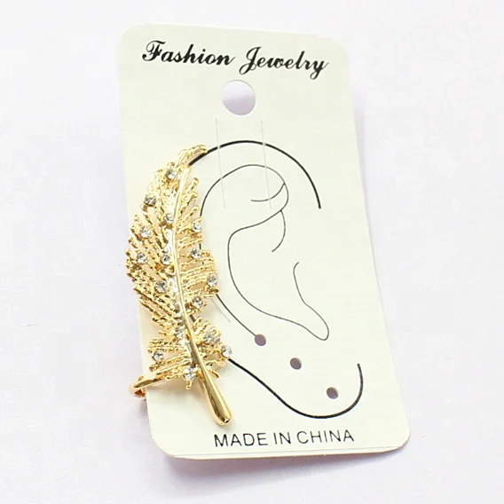 
Fashion Women Multi Crystal Rhinestone Feather Ear Clip Non Piercing Earrings 