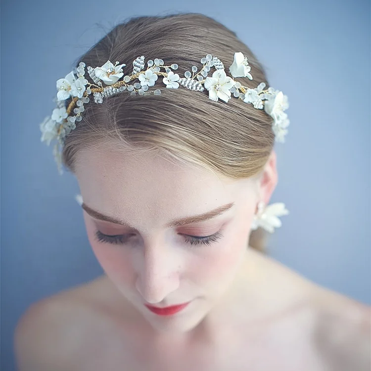  Модные свадебные обручи для волос с бусинами и цветами ручной работы серьги невесты керамические головные уборы жемчугом аксессуары женские тиары