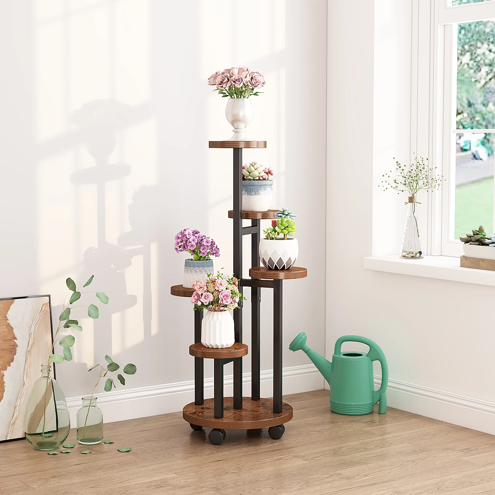 YQ JENMW Floor standing storage rack and flower rack in the living room. Indoor iron art light luxury multi-layer succulent flow