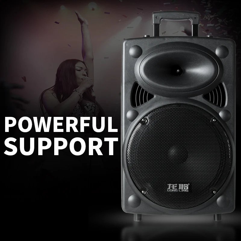 K2 12-Inch Portable Plastic Trolley USB Charged Active Subwoofer with Microphone for Karaoke Party for Home Use