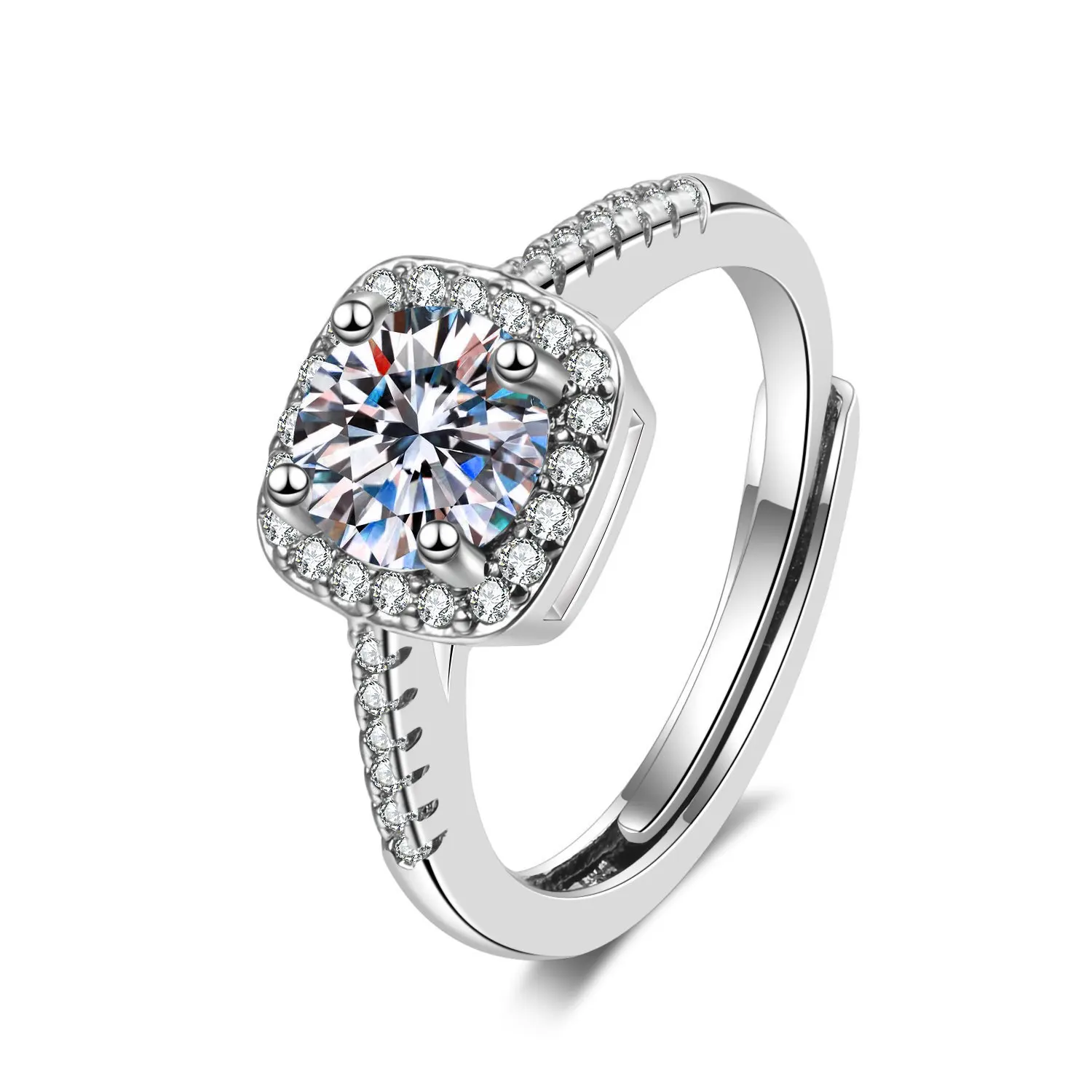 Hot S925 silver classic small sugar cube one carat luxury simulation diamond princess square ring for female