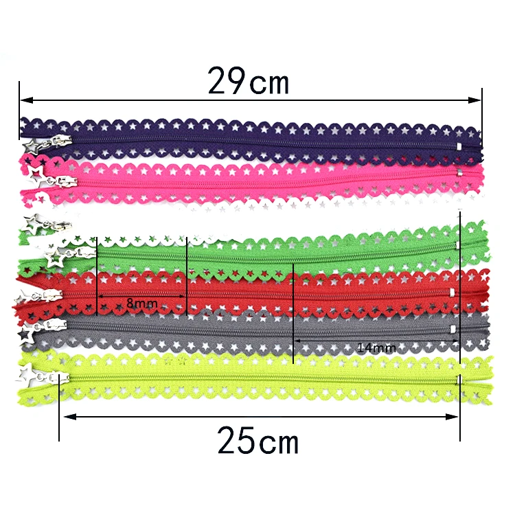 High Quality Closed End Colorful Nylon Lace Zipper 3# Zip Custom Star Nylon Zipper For Dress