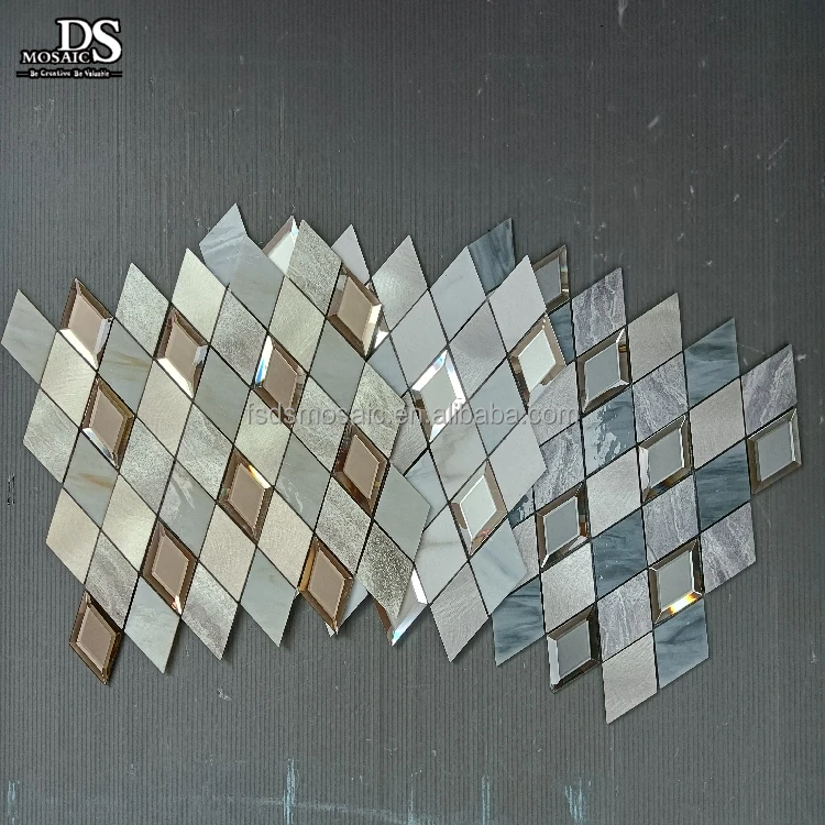 Luxury Rhombus Blue and Sliver Colorful Self-Adhesive Mosaic Wall Tile Modern Electroplated Backsplash Peel Stick for Wall Use