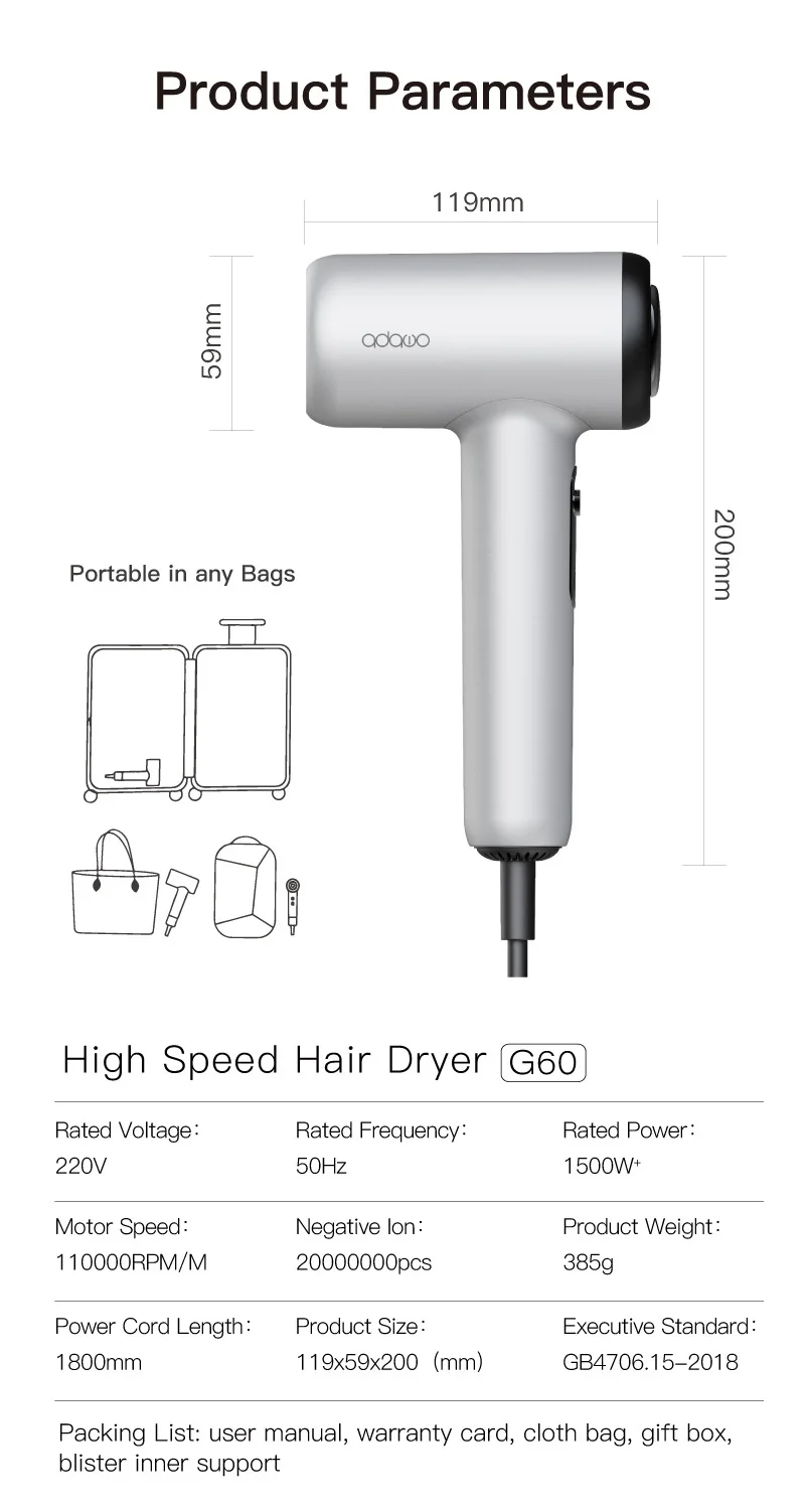 2022 Best Blow Dryer Cheap Price Adawo Mini Hair Dryer Home Household Salon 220v Hair Dryer With Negative Ions Care Hair
