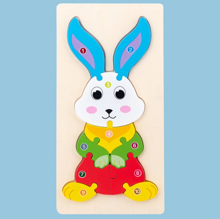 Best Selling Wooden Blocks 3D Cartoon Jigsaw Puzzle Board Learning Education Montessori Toys For Kid Educational Toy