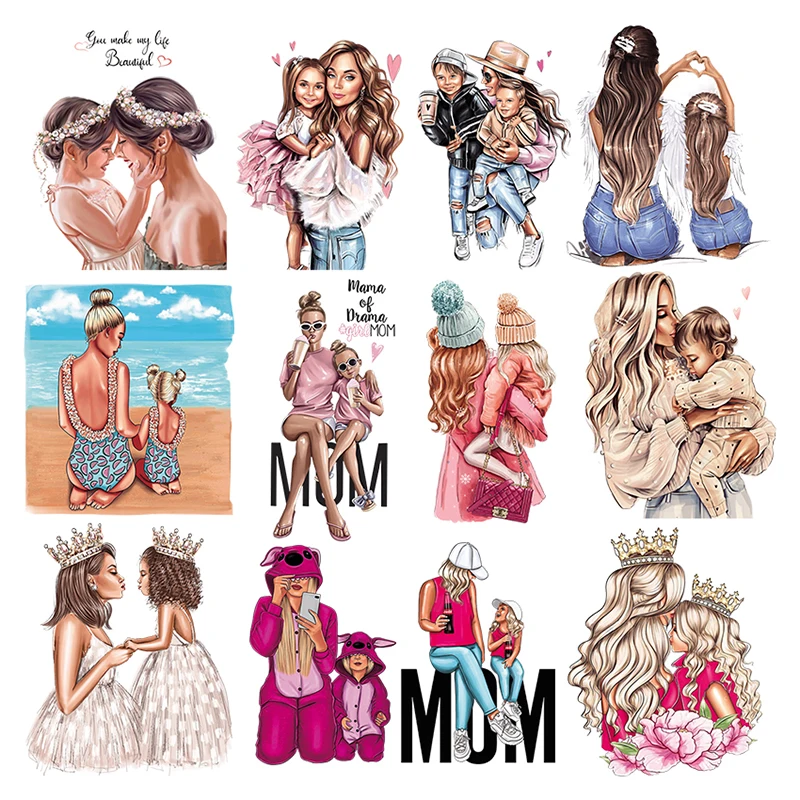 Mother And Daughter Screen Print Heat Transfer Pictures Plastisol Heat Transfer Sticker Printing For T-shirt
