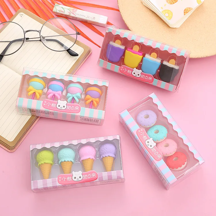 Bulk Cute Erase Eco-friendly Retractable Rectangular Erasers Caps Sets For Kids