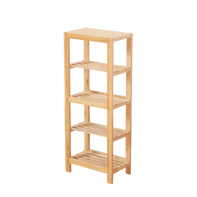 Customized Floor Bamboo Wood 5 Tier Fruit Vegetable Storage Shelf Home Storage Rack Large Capacity Shelf