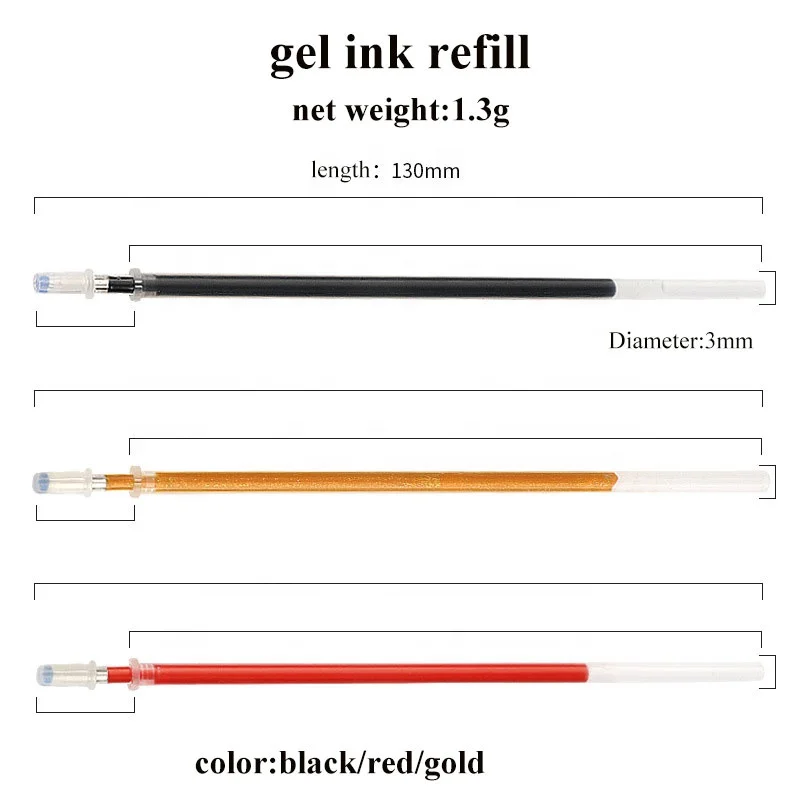 bullet 130mm long red gold black  smooth writing gel ink refill