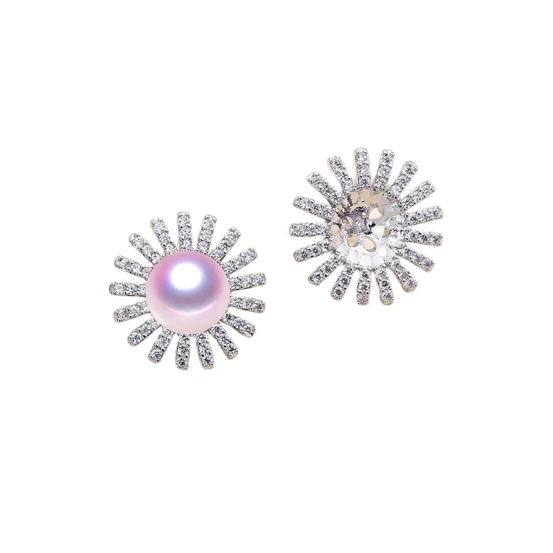 Wholesale fashion Pearl earrings mountings Sterling Silver Needle Whole body gold plating No.28