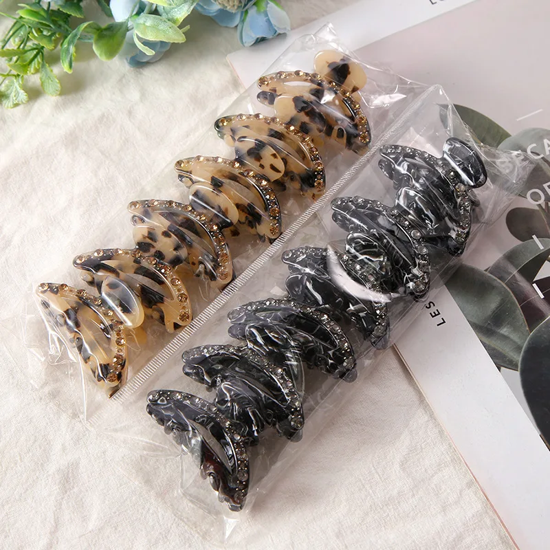 QIYI Korean Cute Girl Hair Claw Clip Leopard Acetate Rhinestone Decorative Hair Decoration QIYI Korean Cute Girl Hair