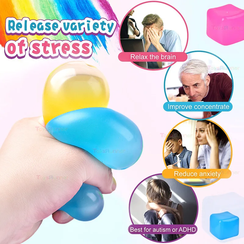 2024 New Arrivals Custom Calming Sensory Squeeze Balls Wholesale Fidget Toy Kids Anxiety Stress Relief Squishy Ice Cube Toys
