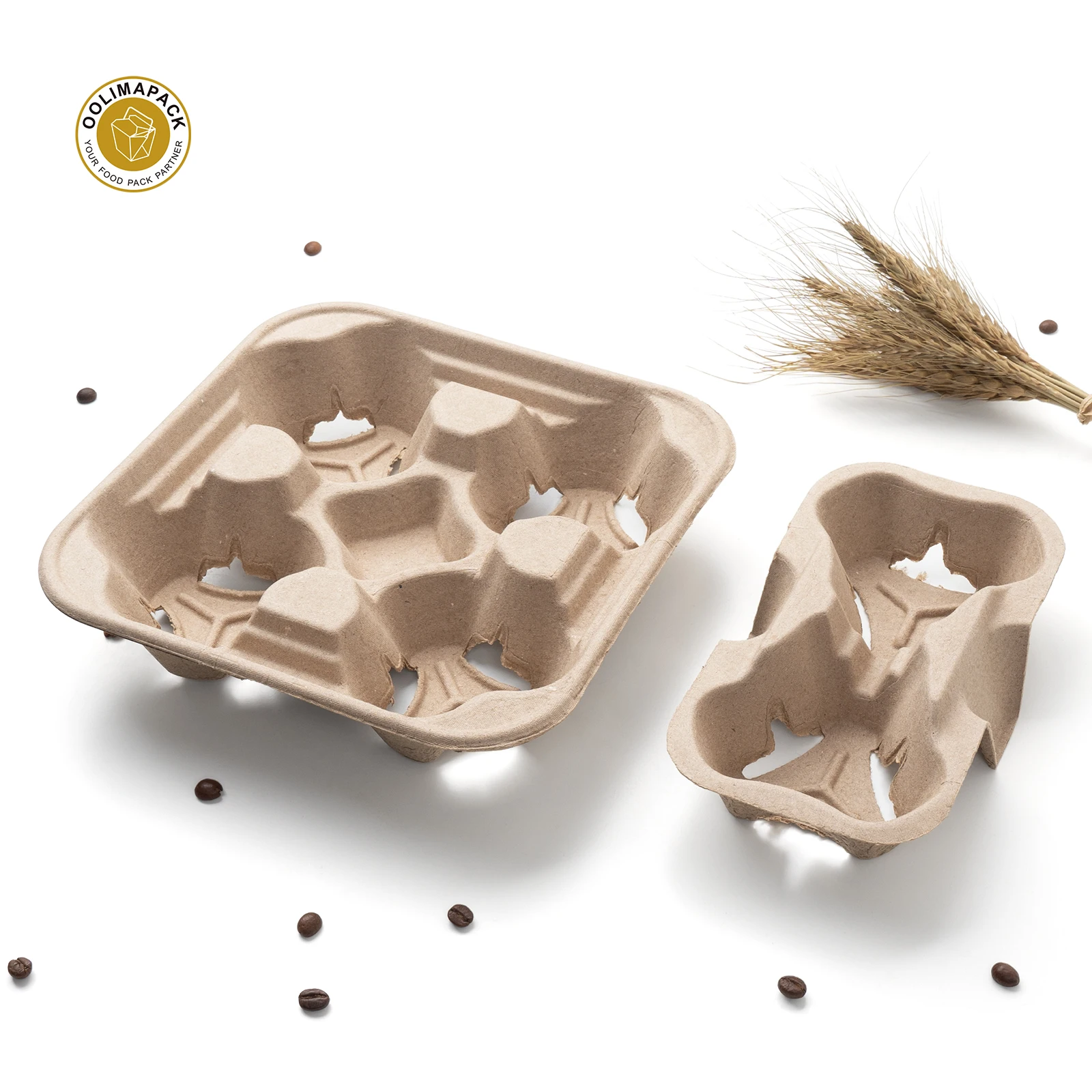 OOLIMA Coffee Paper Cup Holder Material Paper Pulp Molded Fiber 4 Cup Drink Pulp Cup Carrier