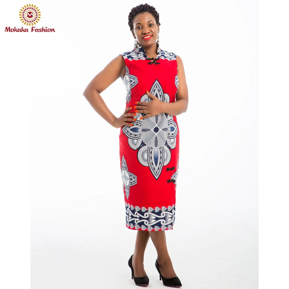 2020 Summer New Style Girls Sleeveless Wax Print Dresses Chinese Cheongsam With Dashiki Pattern