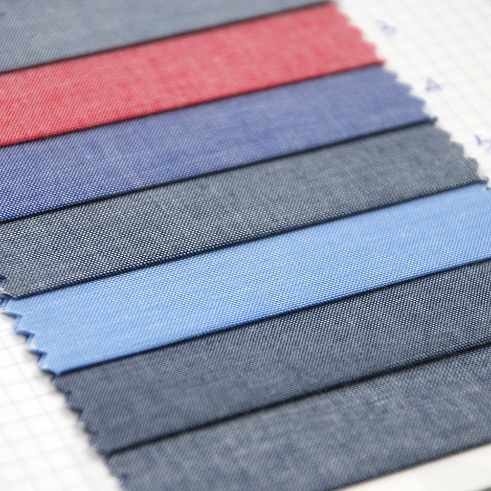 Best factory price two tone yarn dyed chambray style customized colorful 100% cotton fabric for shirts garment