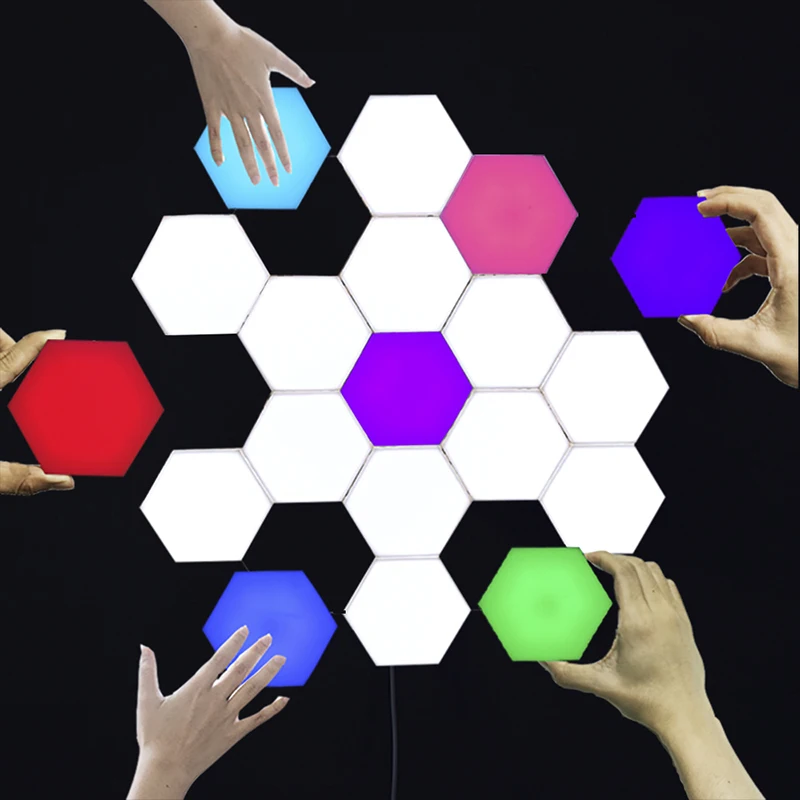 oem modern design diy night light magnetic hexagons with sensor socket creative decoration for home