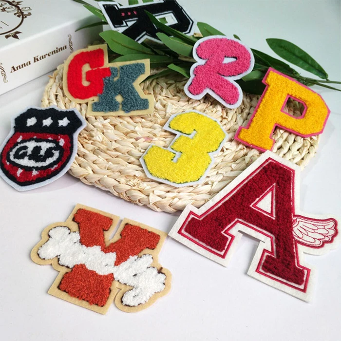 sew on embroidered badges number english alphabet letter chenille patches