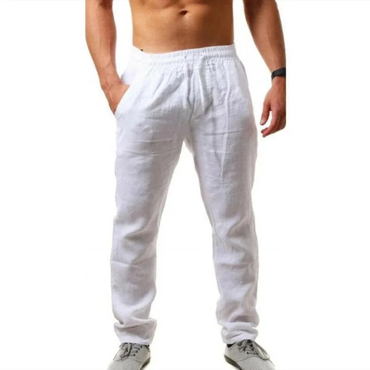 
Wholesale Baggy Straight Leg Loose Breathable Cotton Linen Mens Sweatpants 