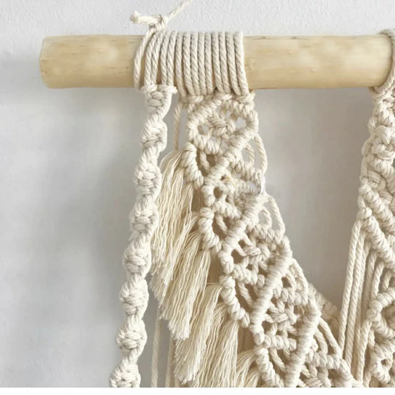 Boho wall hanging cotton rope woven macrame wooden floating shelf multifunctional frame  interior home decoration