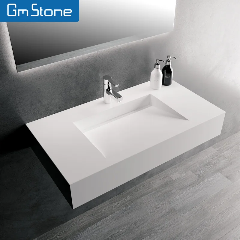 GM rectangular basin sink Modern bathroom Resin Solid surface basin bathroom wash basin with mirror cabinet