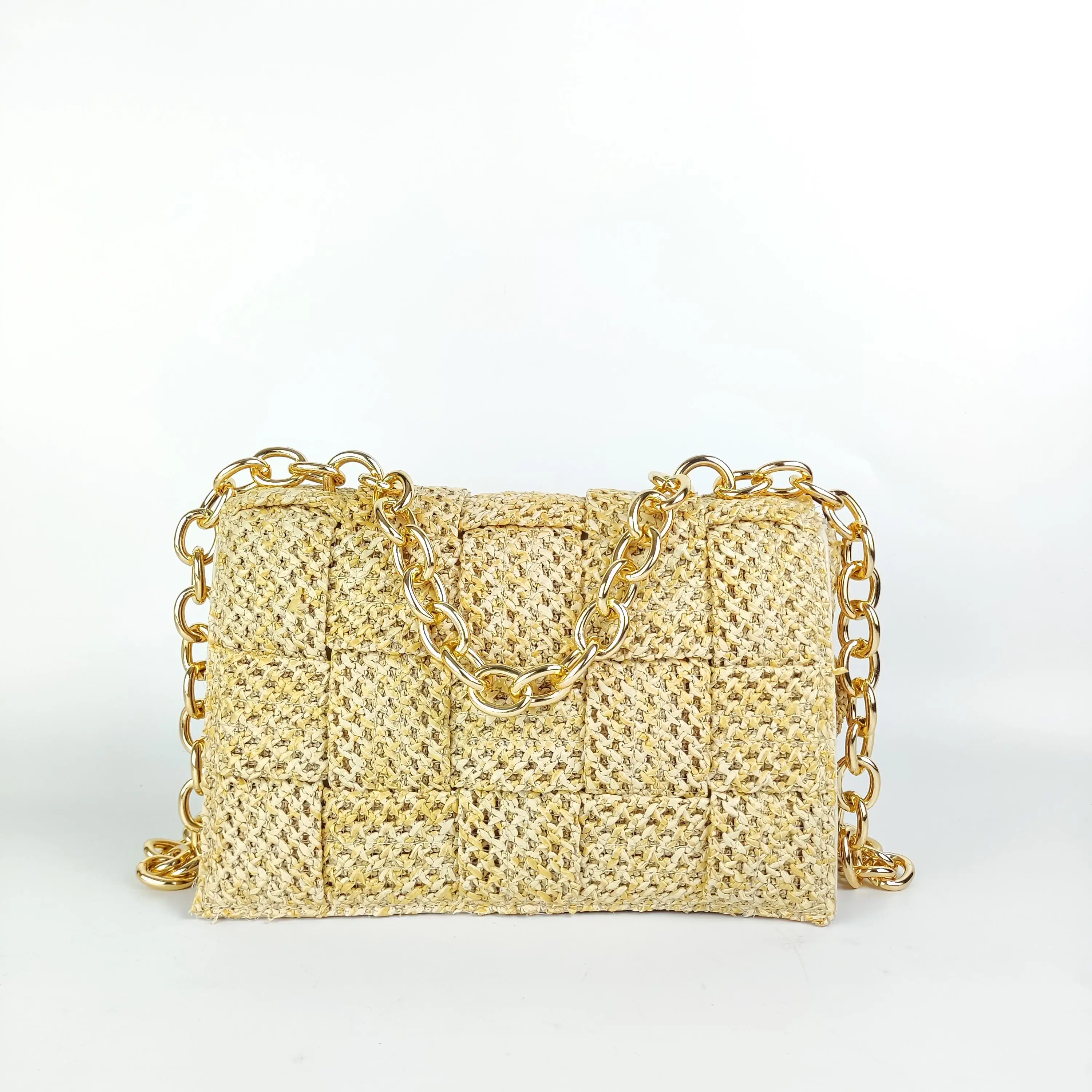 Fashion casual personalized logo Bamboo Woven beach handmade straw bag