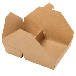 Disposable To Go 2 Compartment Fast Food Box Takeaway Brown Kraft Paper Lunch Box