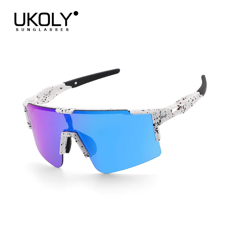 UKOLY custom logo changeable lens sun glasses HD polarized sports oversize sunglasses ce Uv400 cycling glasses