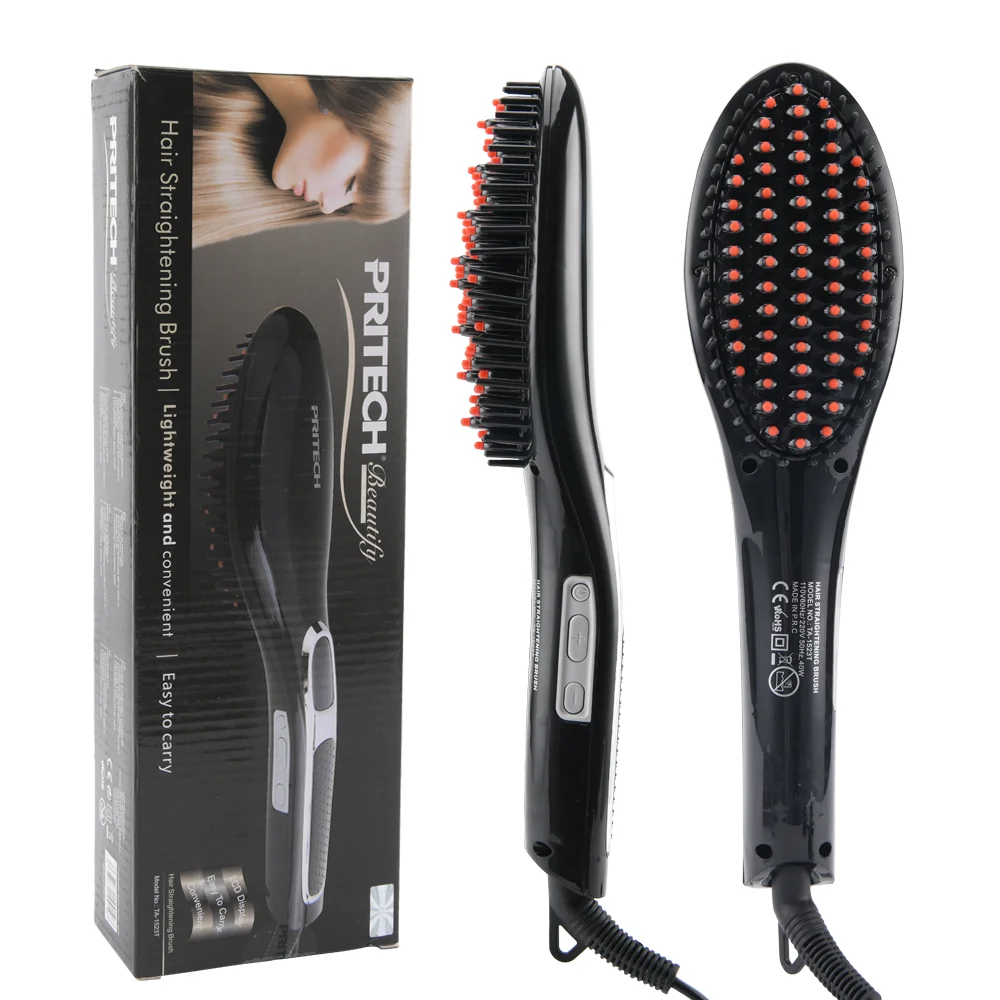 PRITECH Professional LED Display Electric Fast Heating Hair Straightener Brush