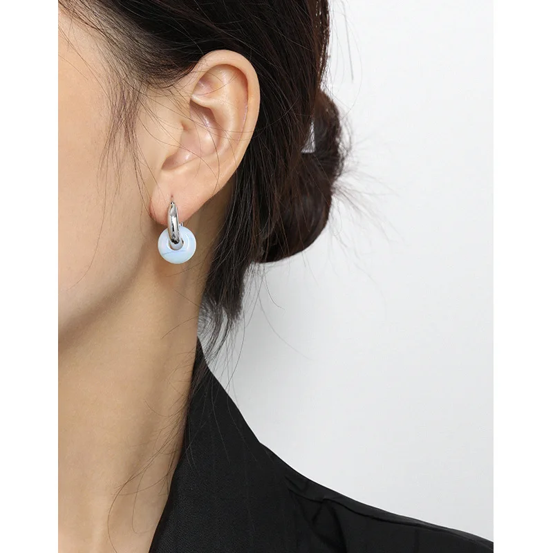 Sterling Silver 925 Jade Design Hoop Earrings Dangle Earring For Women