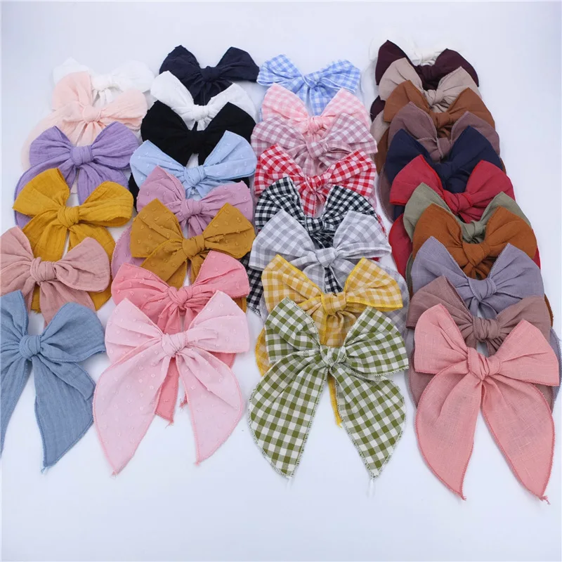 4.5 Inch Fable Bow Hair Clips for Toddler Baby Girls Cotton Linen Hair Bows Barrettes Kids Hairbow Accessories Hairgrips