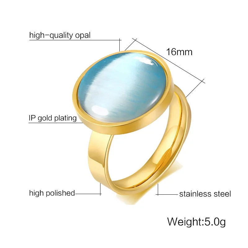 New arrival factory whoelsae Cross border hot selling three Colors available  Stainless Steel  blue gold opal ring fashion ring