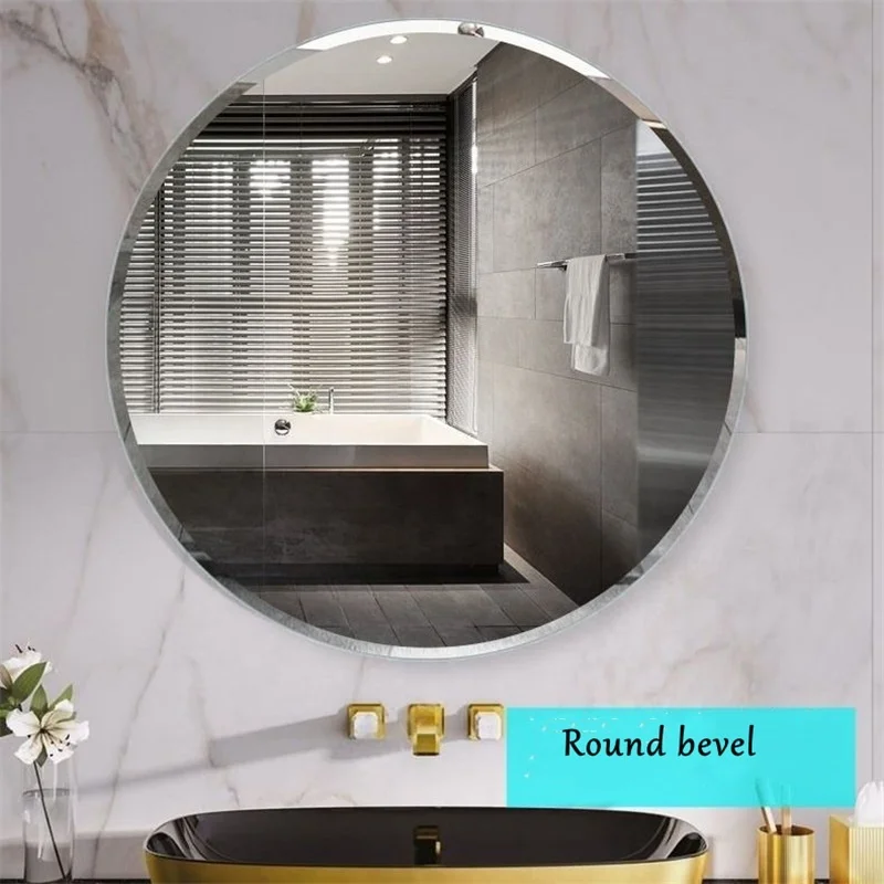 Modern Simple Oval Round Bevel No Drilling Wall Stick make up Mirrors for Home Hotel Cafes