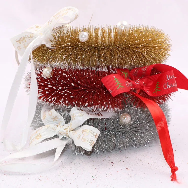 Рождественское украшение оптом для помещений и улицы, искусственный Рождественский венок с искусственным жемчугом и цветной лентой для Ch