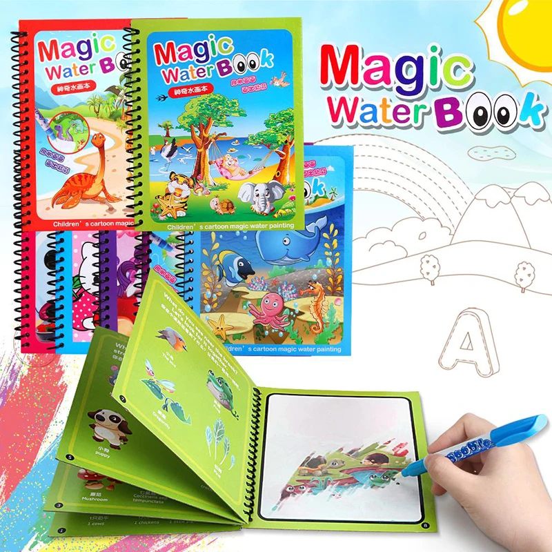 Colourful Magic Water Painting Book Reusable Coloring Book Magic Water Drawing Book With Pen